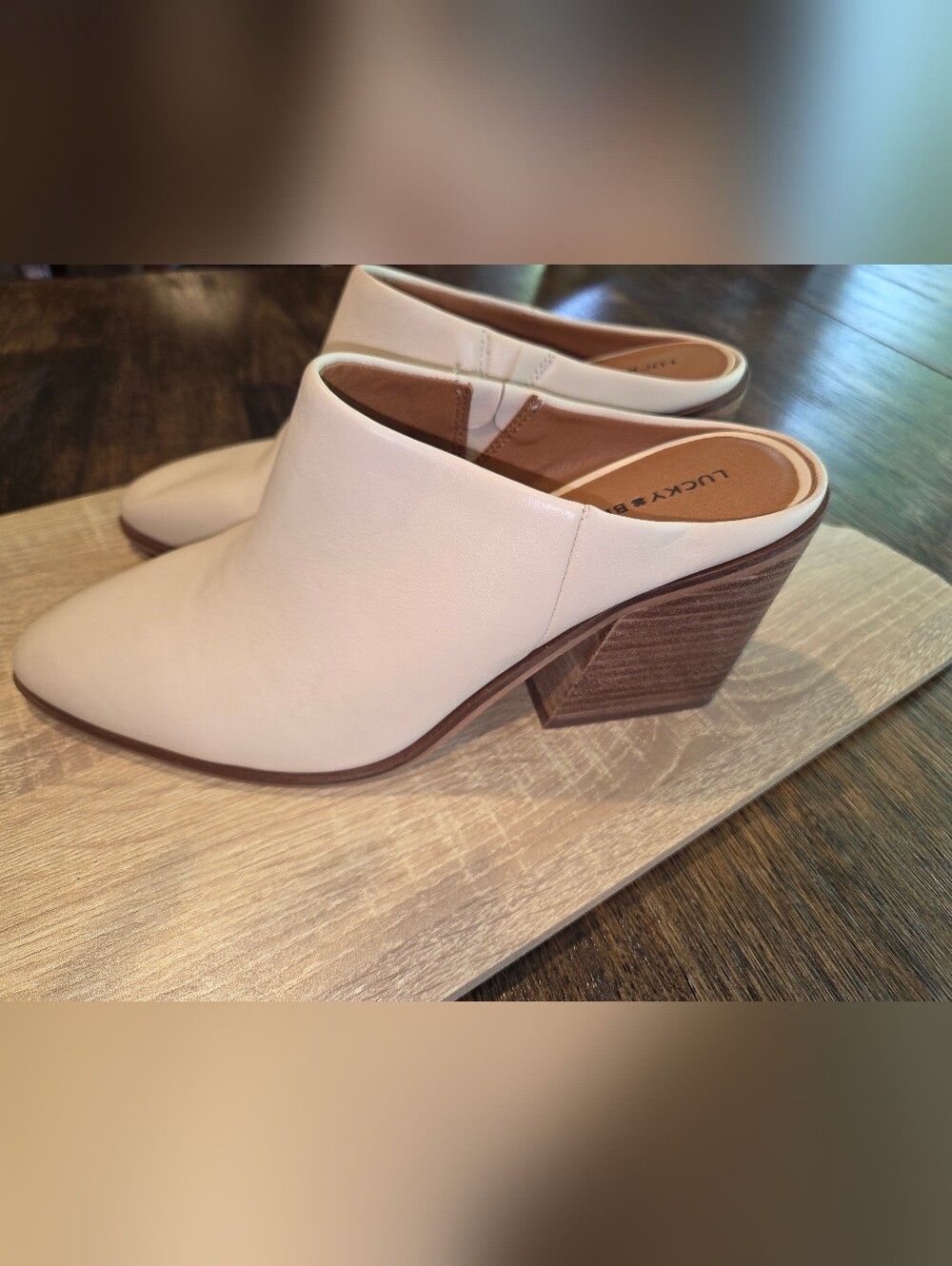Lucky Brand Women's Cream Leather Block Heel Mule - Picture 3 of 9